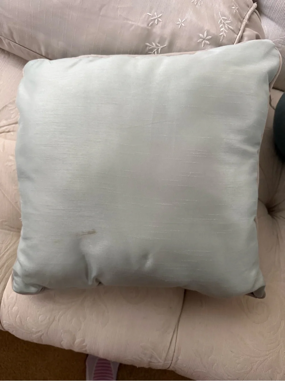 Embroidered Floral Mint Throw Pillow - Decorative Home Accent